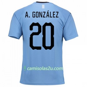 Camisolas de Futebol Uruguai A.Gonzalez 20 Equipamento Principal Copa do Mundo 2018 Manga Curta